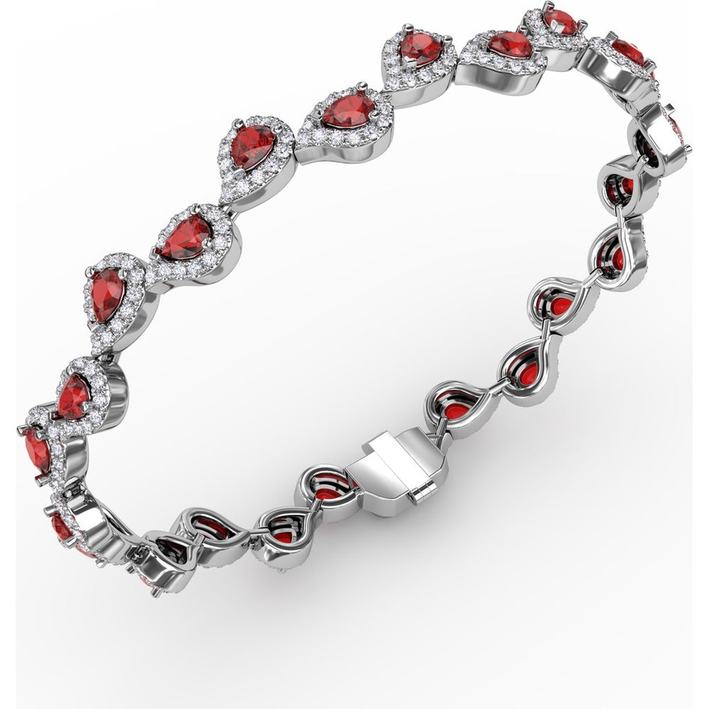Pear-Shaped Ruby and Diamond Halo Bracelet with Pavé Setting by Fana - 7.16 Carat Total Gemstone Weight