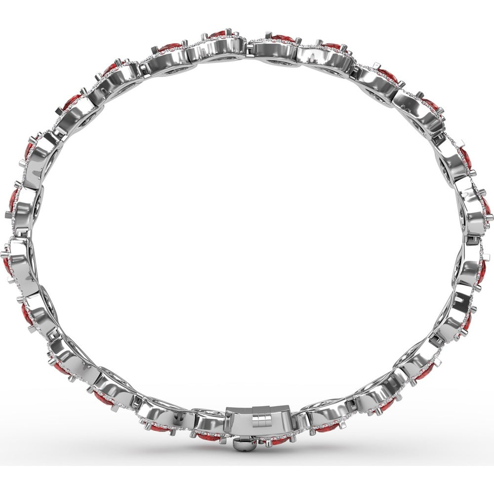 Pear-Shaped Ruby and Diamond Halo Bracelet with Pavé Setting by Fana - 7.16 Carat Total Gemstone Weight