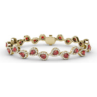 Pear-Shaped Ruby and Diamond Halo Bracelet with Pavé Setting by Fana - 7.16 Carat Total Gemstone Weight