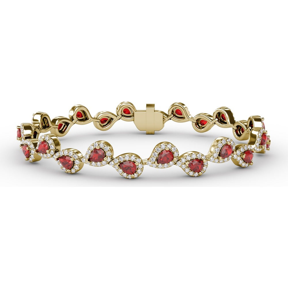 Pear-Shaped Ruby and Diamond Halo Bracelet with Pavé Setting by Fana - 7.16 Carat Total Gemstone Weight