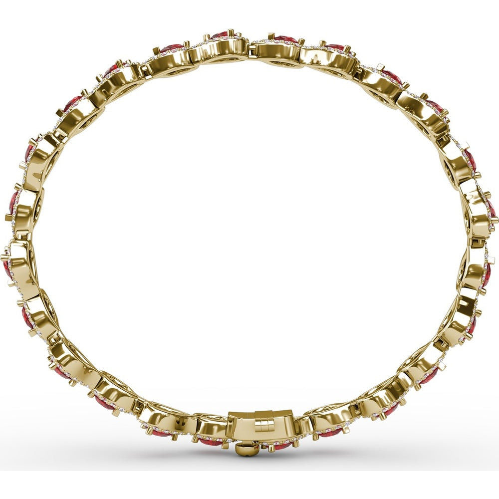 Pear-Shaped Ruby and Diamond Halo Bracelet with Pavé Setting by Fana - 7.16 Carat Total Gemstone Weight