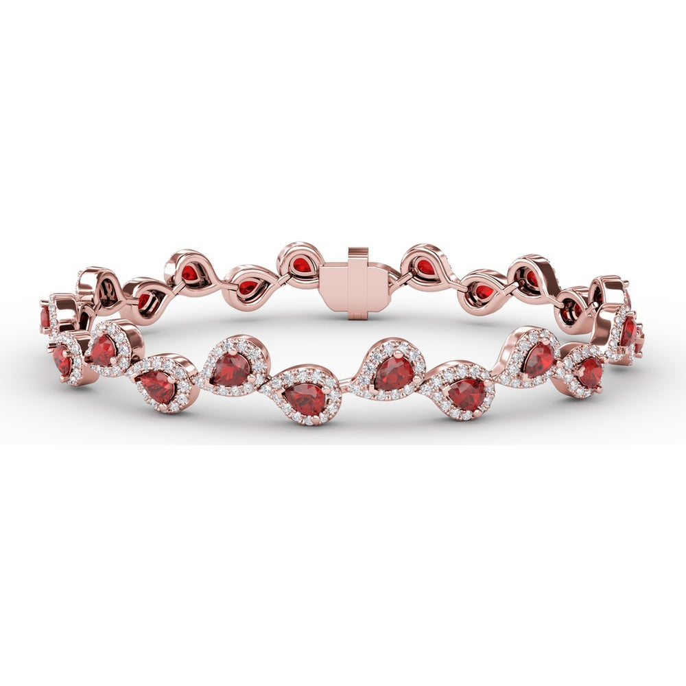 Pear-Shaped Ruby and Diamond Halo Bracelet with Pavé Setting by Fana - 7.16 Carat Total Gemstone Weight