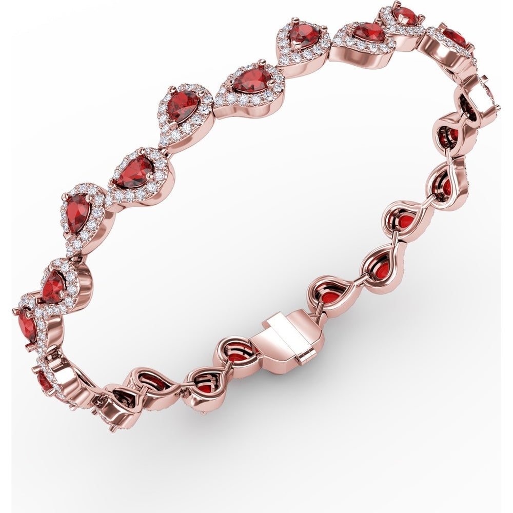 Pear-Shaped Ruby and Diamond Halo Bracelet with Pavé Setting by Fana - 7.16 Carat Total Gemstone Weight