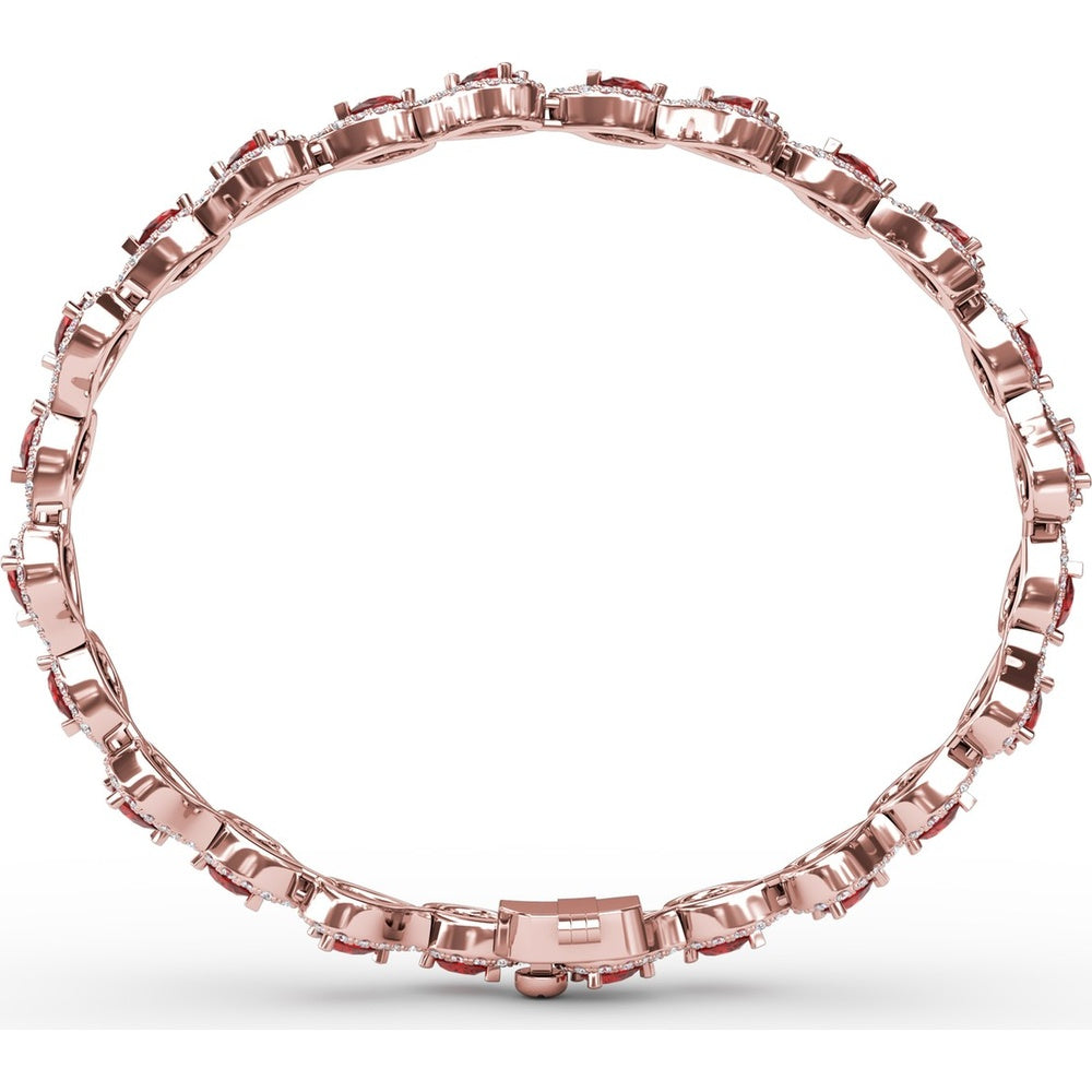Pear-Shaped Ruby and Diamond Halo Bracelet with Pavé Setting by Fana - 7.16 Carat Total Gemstone Weight