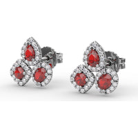 Pear-Shaped Ruby and Diamond Halo Cluster Stud Earrings by Fana - 1.71 Carat Total Gemstone Weight