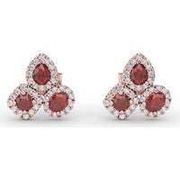 Pear-Shaped Ruby and Diamond Halo Cluster Stud Earrings by Fana - 1.71 Carat Total Gemstone Weight