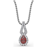 Pear-Shaped Ruby and Diamond Halo Pendant with Pavé Setting by Fana - 0.73 Carat Total Gemstone Weight
