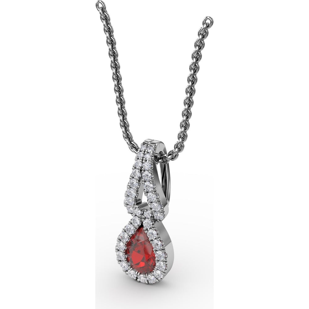 Pear-Shaped Ruby and Diamond Halo Pendant with Pavé Setting by Fana - 0.73 Carat Total Gemstone Weight