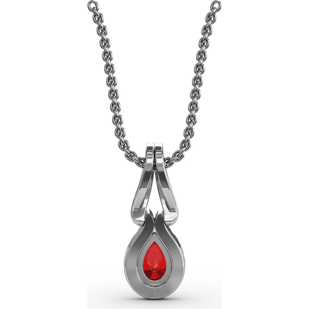 Pear-Shaped Ruby and Diamond Halo Pendant with Pavé Setting by Fana - 0.73 Carat Total Gemstone Weight