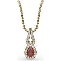 Pear-Shaped Ruby and Diamond Halo Pendant with Pavé Setting by Fana - 0.73 Carat Total Gemstone Weight