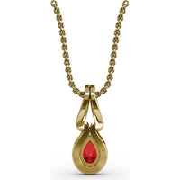 Pear-Shaped Ruby and Diamond Halo Pendant with Pavé Setting by Fana - 0.73 Carat Total Gemstone Weight