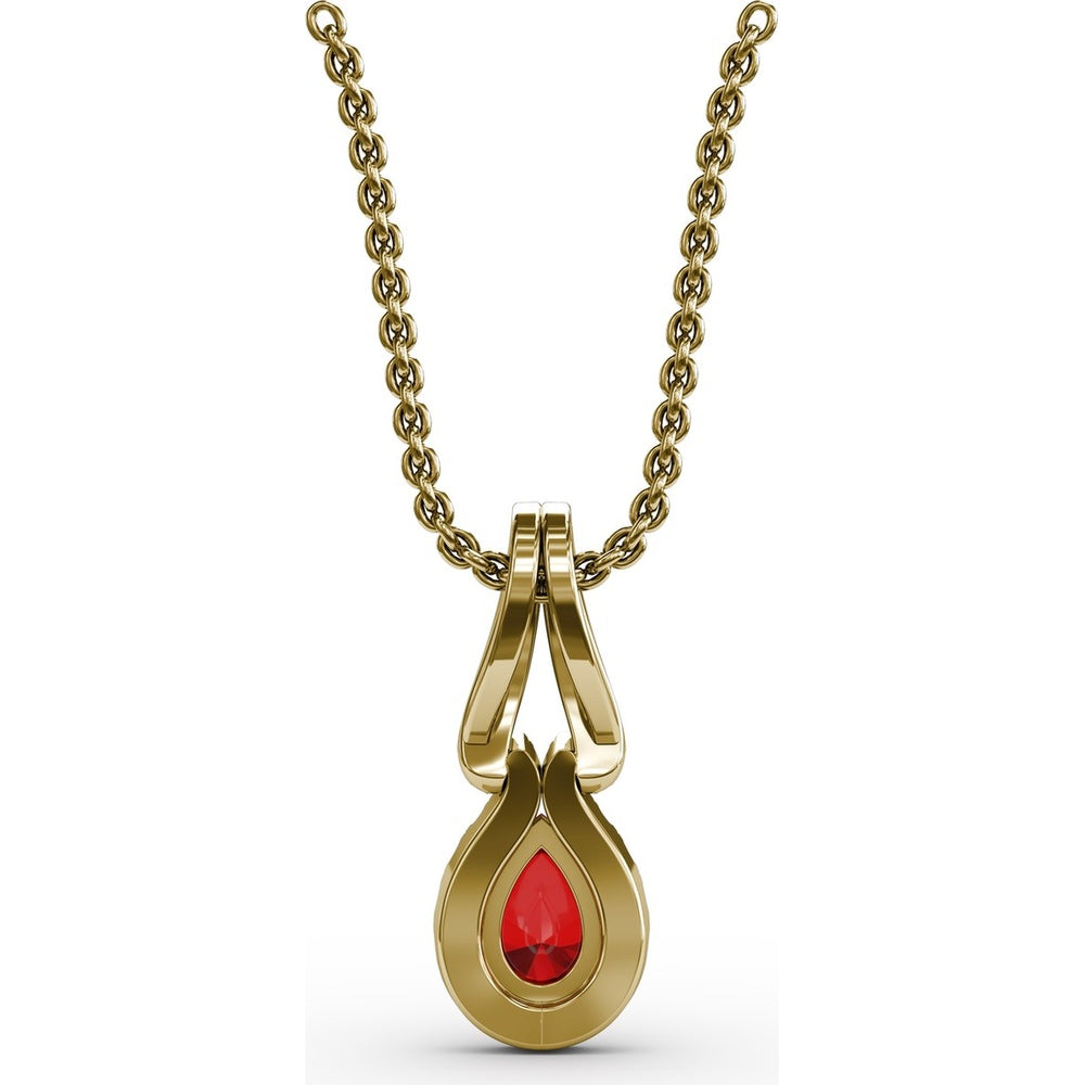 Pear-Shaped Ruby and Diamond Halo Pendant with Pavé Setting by Fana - 0.73 Carat Total Gemstone Weight