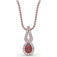Pear-Shaped Ruby and Diamond Halo Pendant with Pavé Setting by Fana - 0.73 Carat Total Gemstone Weight