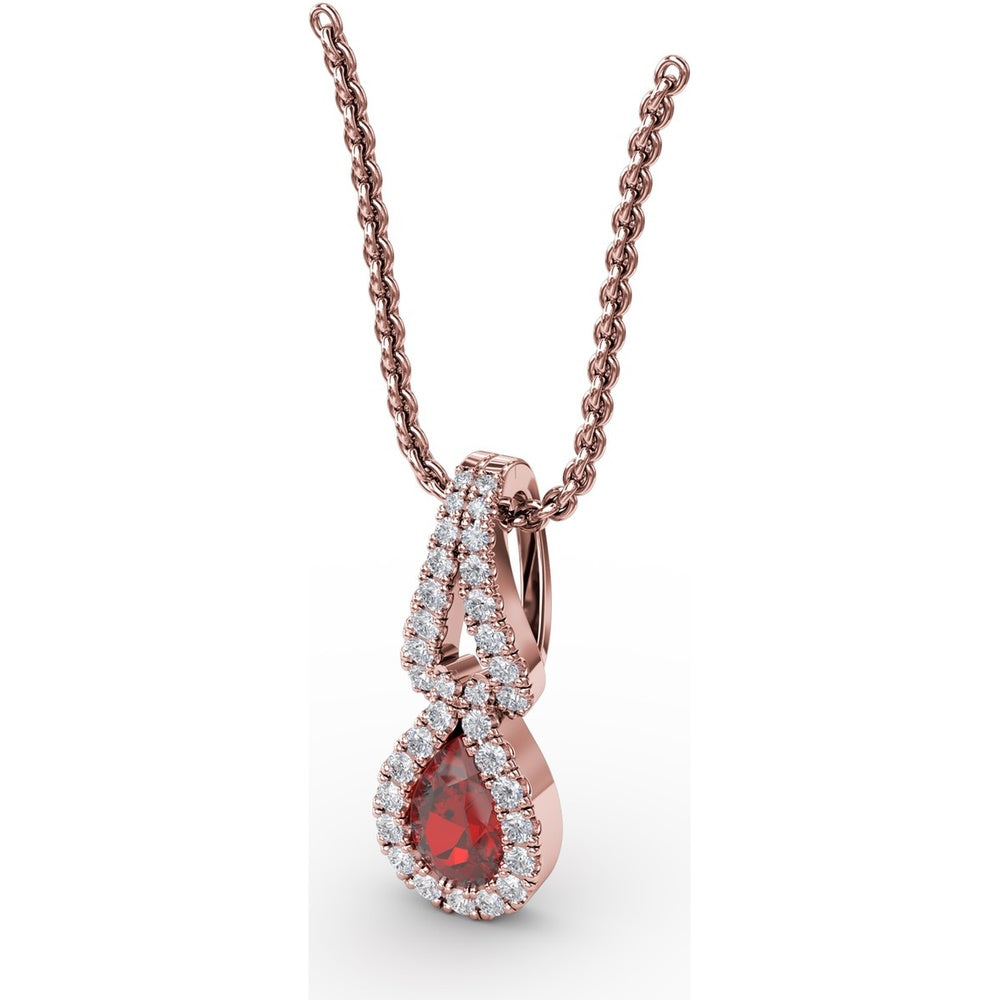 Pear-Shaped Ruby and Diamond Halo Pendant with Pavé Setting by Fana - 0.73 Carat Total Gemstone Weight