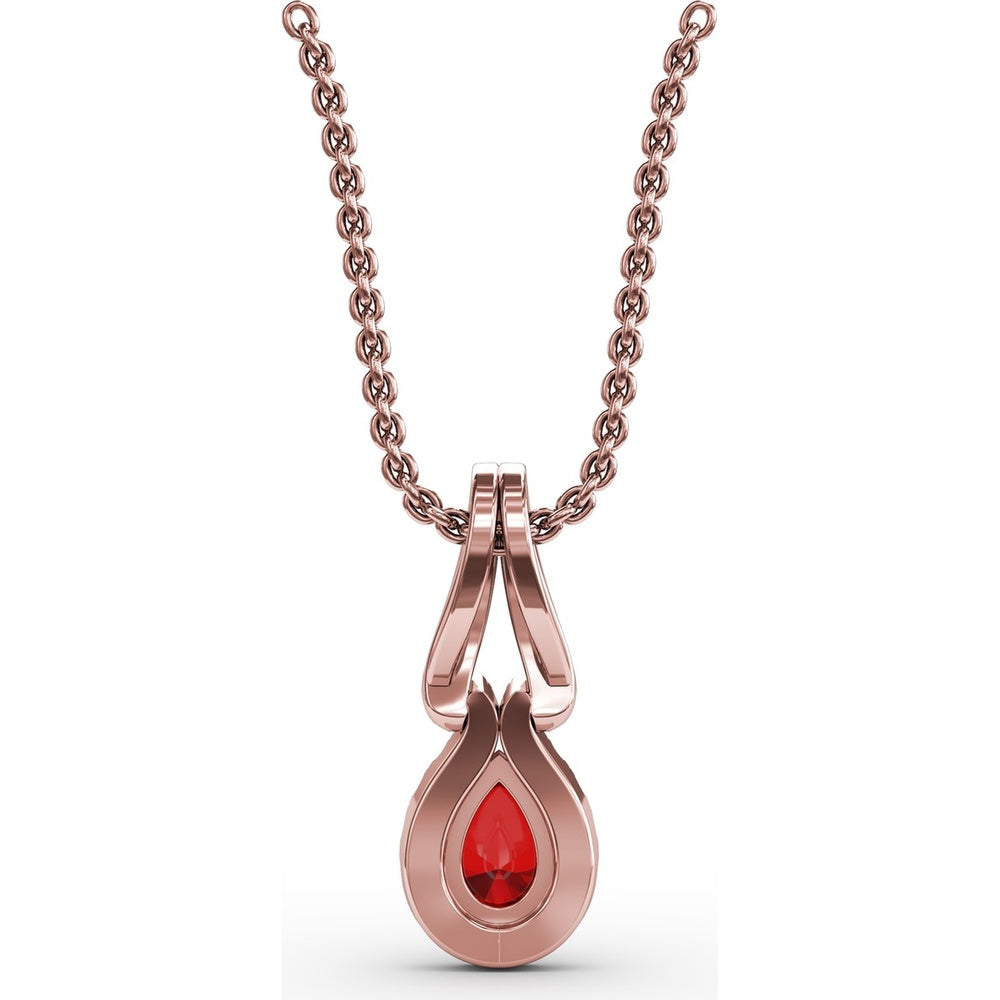 Pear-Shaped Ruby and Diamond Halo Pendant with Pavé Setting by Fana - 0.73 Carat Total Gemstone Weight