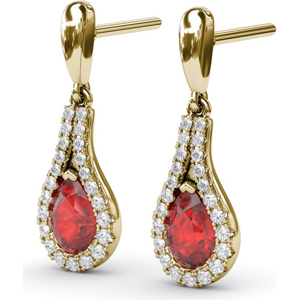 Pear-Shaped Ruby and Diamond Wrap Drop Earrings by Fana - 1.60 Carat Total Gemstone Weight