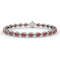 Pear-Shaped Ruby Bracelet with Diamond Halo Link Setting by Fana - 9.65 Carat Total Gemstone Weight