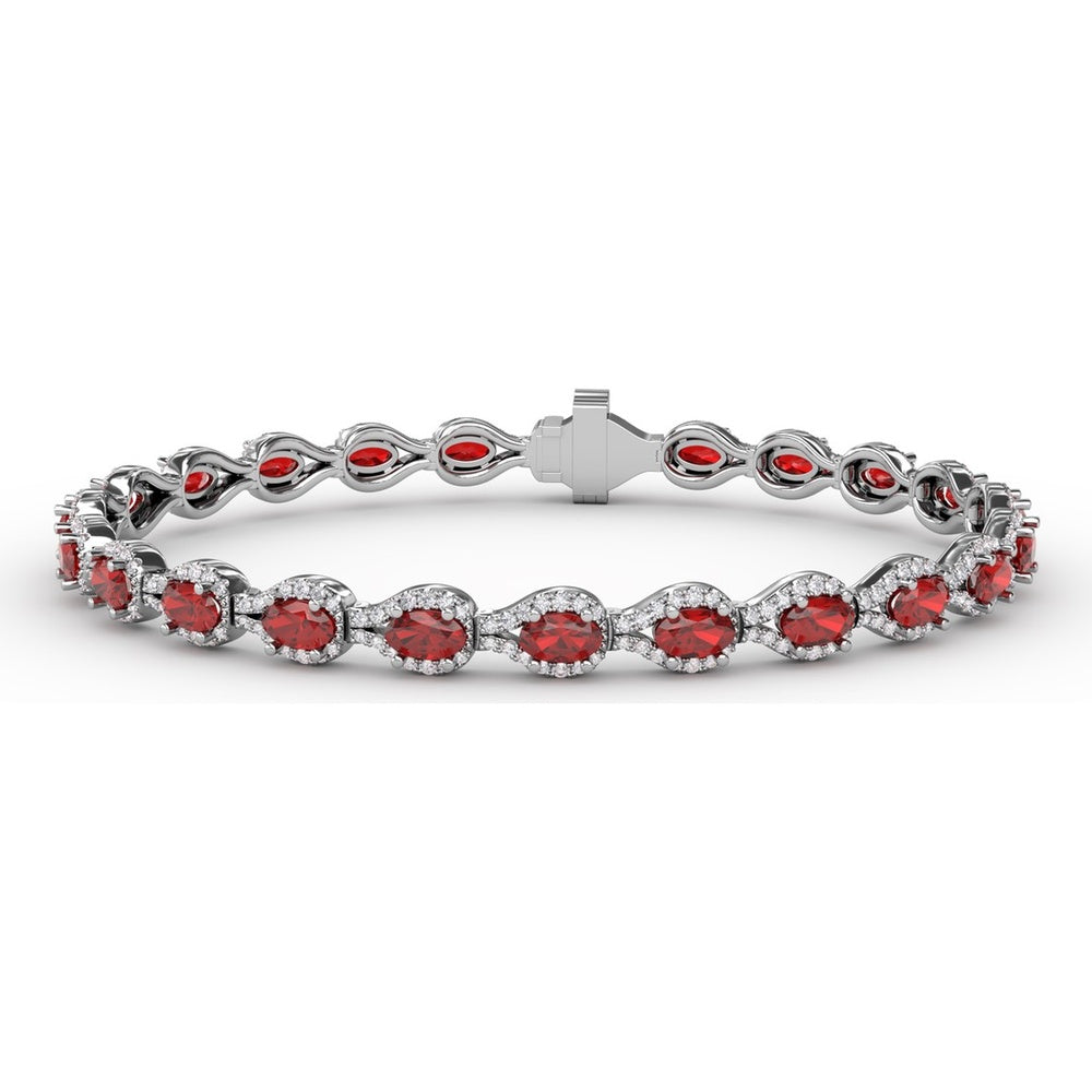 Pear-Shaped Ruby Bracelet with Diamond Halo Link Setting by Fana - 9.65 Carat Total Gemstone Weight