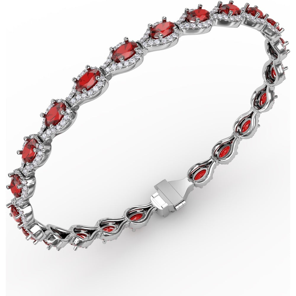 Pear-Shaped Ruby Bracelet with Diamond Halo Link Setting by Fana - 9.65 Carat Total Gemstone Weight