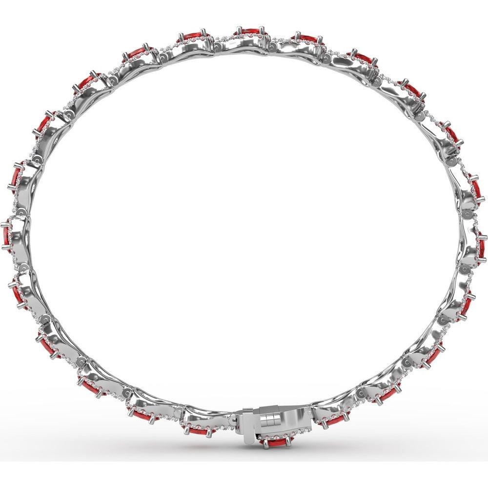 Pear-Shaped Ruby Bracelet with Diamond Halo Link Setting by Fana - 9.65 Carat Total Gemstone Weight
