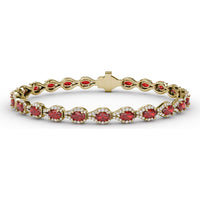 Pear-Shaped Ruby Bracelet with Diamond Halo Link Setting by Fana - 9.65 Carat Total Gemstone Weight