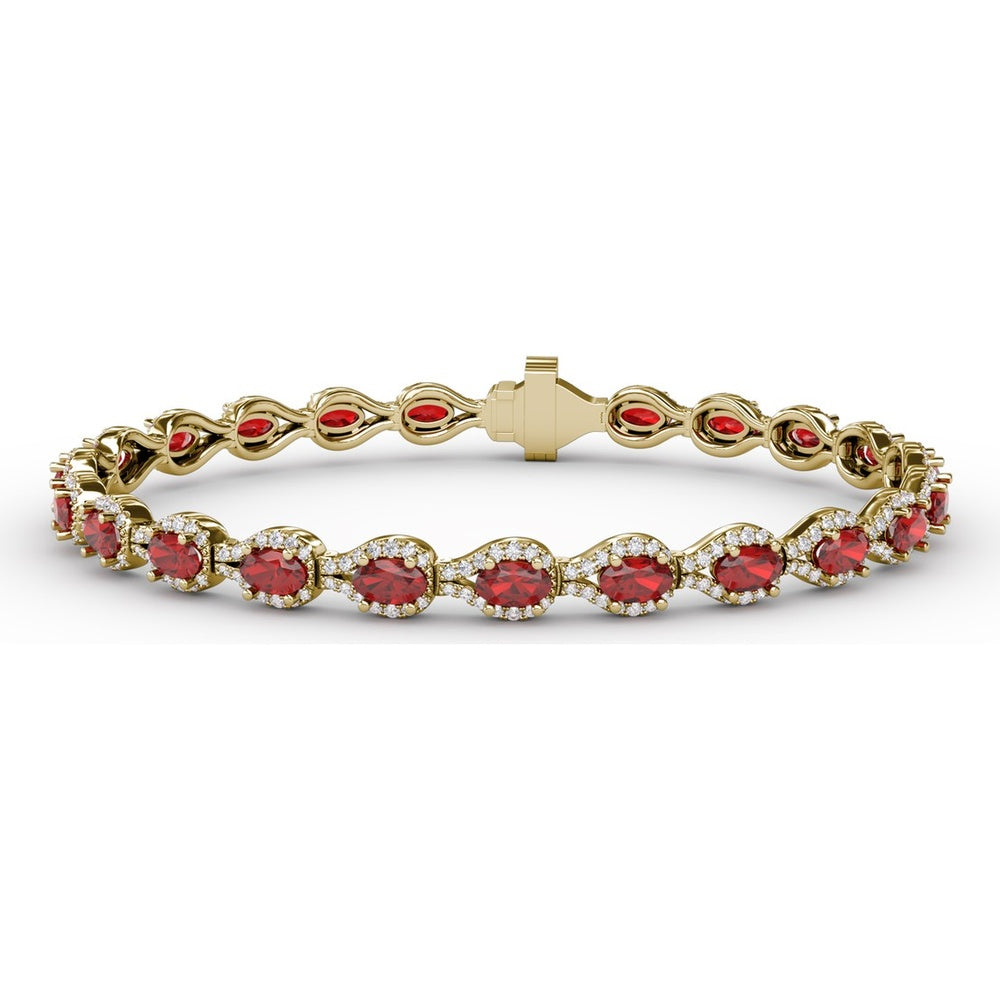 Pear-Shaped Ruby Bracelet with Diamond Halo Link Setting by Fana - 9.65 Carat Total Gemstone Weight