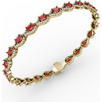 Pear-Shaped Ruby Bracelet with Diamond Halo Link Setting by Fana - 9.65 Carat Total Gemstone Weight