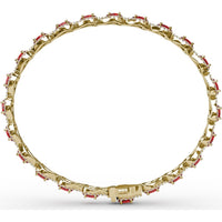Pear-Shaped Ruby Bracelet with Diamond Halo Link Setting by Fana - 9.65 Carat Total Gemstone Weight