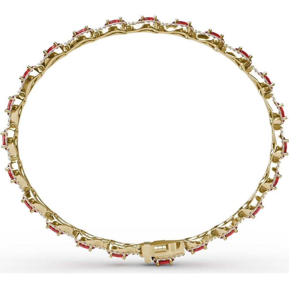 Pear-Shaped Ruby Bracelet with Diamond Halo Link Setting by Fana - 9.65 Carat Total Gemstone Weight