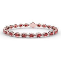 Pear-Shaped Ruby Bracelet with Diamond Halo Link Setting by Fana - 9.65 Carat Total Gemstone Weight