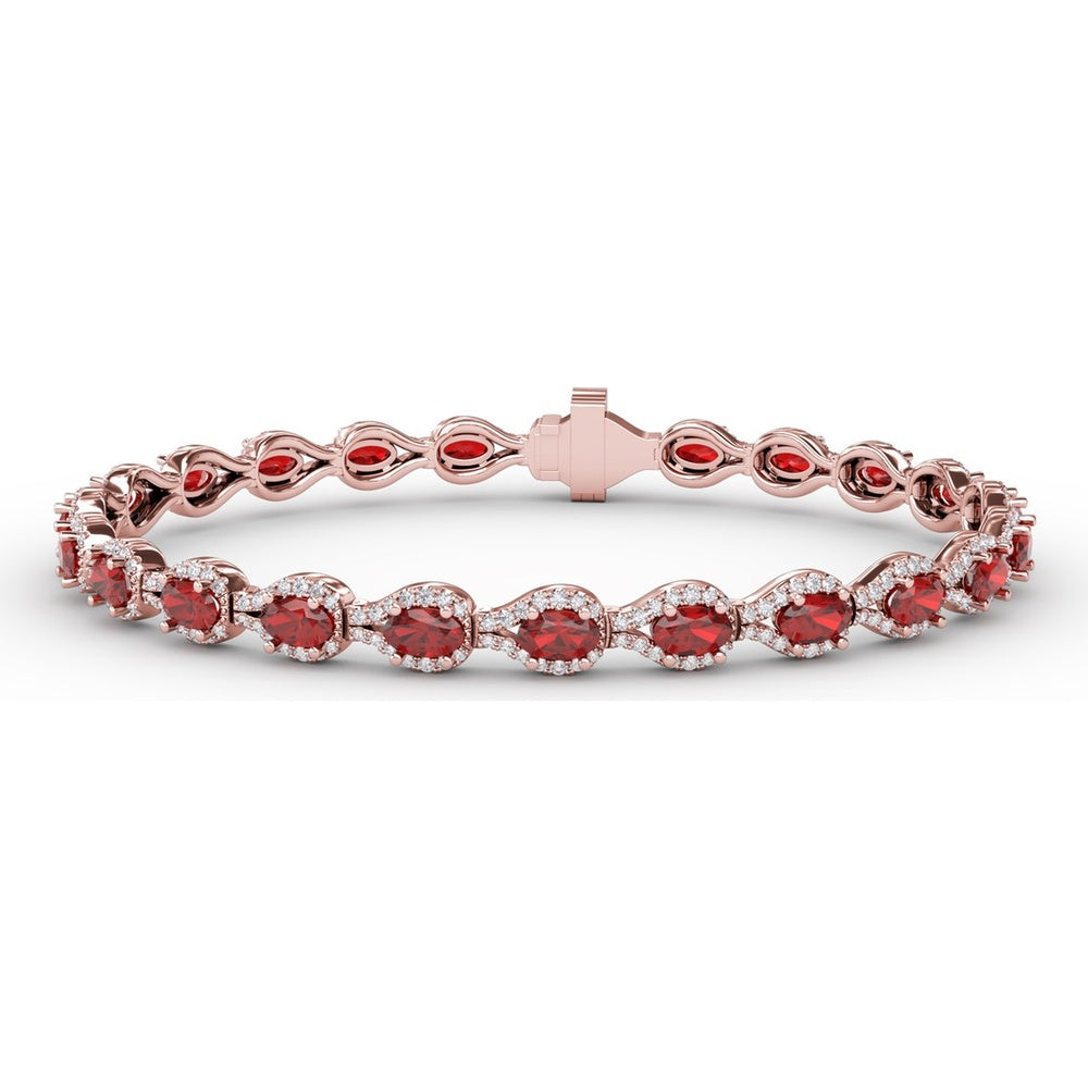 Pear-Shaped Ruby Bracelet with Diamond Halo Link Setting by Fana - 9.65 Carat Total Gemstone Weight