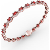 Pear-Shaped Ruby Bracelet with Diamond Halo Link Setting by Fana - 9.65 Carat Total Gemstone Weight