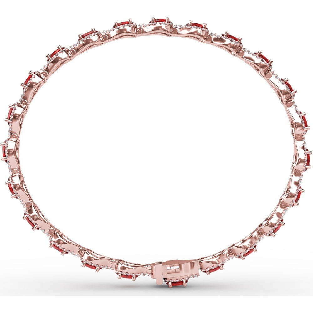 Pear-Shaped Ruby Bracelet with Diamond Halo Link Setting by Fana - 9.65 Carat Total Gemstone Weight