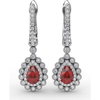 Pear-Shaped Ruby Drop Earrings with Diamond Halo and Pavé Details by Fana - 1.55 Carat Total Gemstone Weight