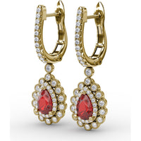 Pear-Shaped Ruby Drop Earrings with Diamond Halo and Pavé Details by Fana - 1.55 Carat Total Gemstone Weight