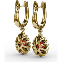 Pear-Shaped Ruby Drop Earrings with Diamond Halo and Pavé Details by Fana - 1.55 Carat Total Gemstone Weight