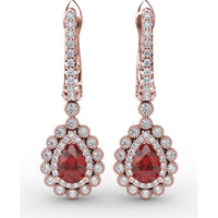 Pear-Shaped Ruby Drop Earrings with Diamond Halo and Pavé Details by Fana - 1.55 Carat Total Gemstone Weight