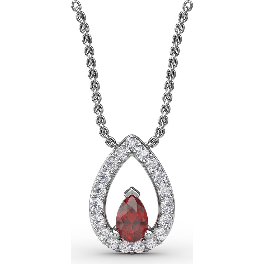 Pear-Shaped Ruby Halo Pendant with Pavé-Set Round Diamonds by Fana - 0.83 Carat Total Gemstone Weight