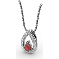 Pear-Shaped Ruby Halo Pendant with Pavé-Set Round Diamonds by Fana - 0.83 Carat Total Gemstone Weight