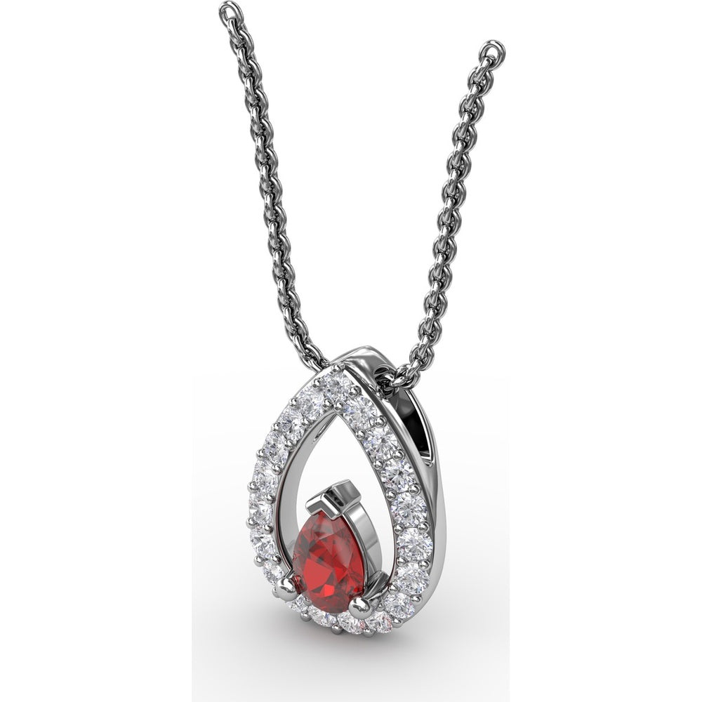 Pear-Shaped Ruby Halo Pendant with Pavé-Set Round Diamonds by Fana - 0.83 Carat Total Gemstone Weight