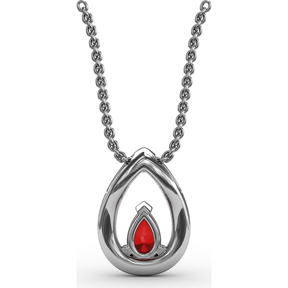 Pear-Shaped Ruby Halo Pendant with Pavé-Set Round Diamonds by Fana - 0.83 Carat Total Gemstone Weight