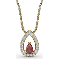 Pear-Shaped Ruby Halo Pendant with Pavé-Set Round Diamonds by Fana - 0.83 Carat Total Gemstone Weight
