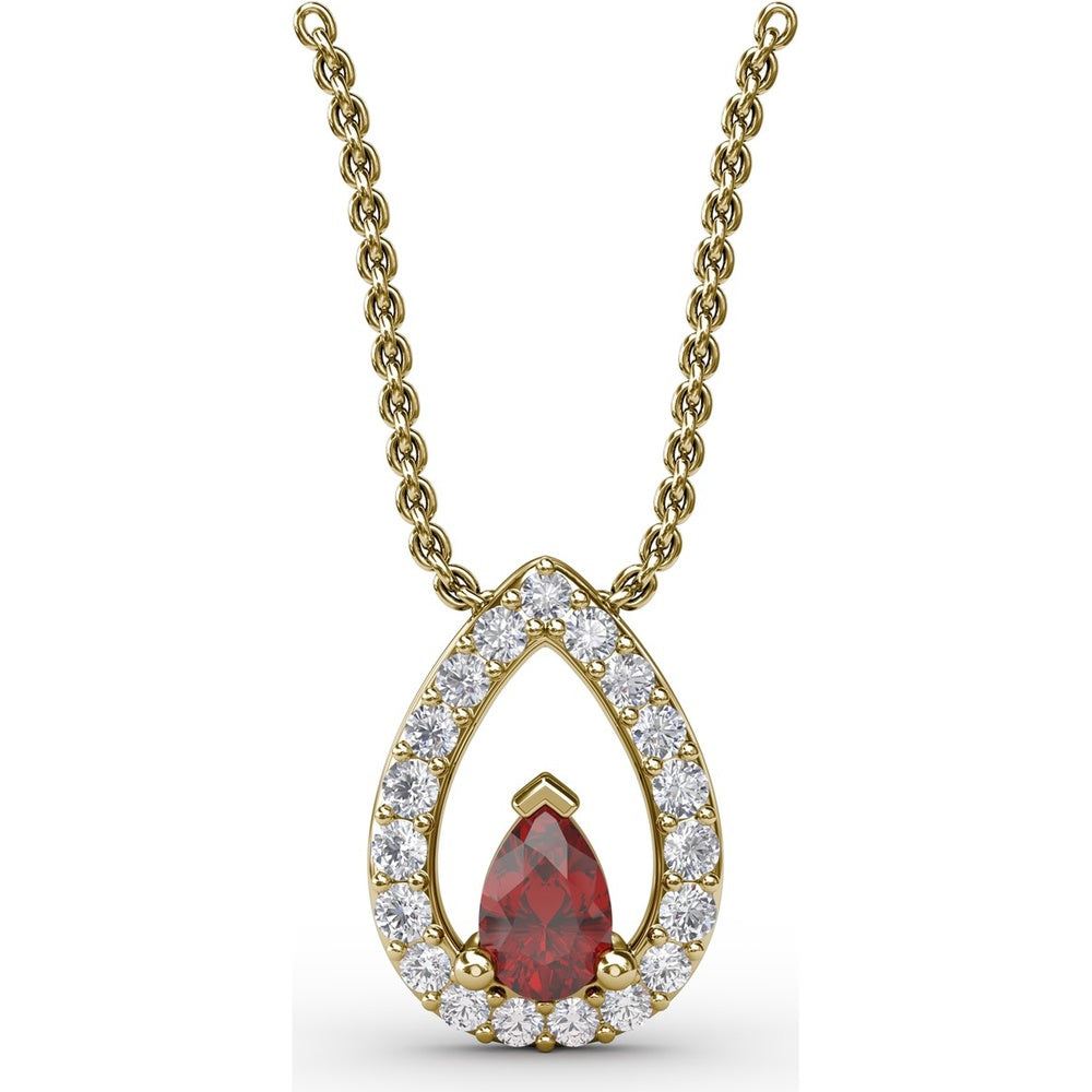 Pear-Shaped Ruby Halo Pendant with Pavé-Set Round Diamonds by Fana - 0.83 Carat Total Gemstone Weight