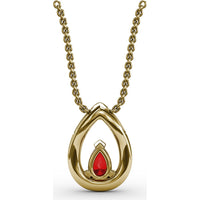 Pear-Shaped Ruby Halo Pendant with Pavé-Set Round Diamonds by Fana - 0.83 Carat Total Gemstone Weight