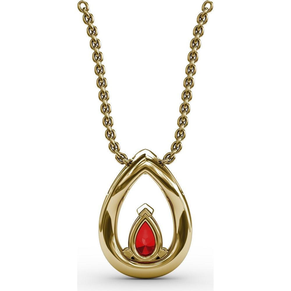 Pear-Shaped Ruby Halo Pendant with Pavé-Set Round Diamonds by Fana - 0.83 Carat Total Gemstone Weight