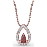 Pear-Shaped Ruby Halo Pendant with Pavé-Set Round Diamonds by Fana - 0.83 Carat Total Gemstone Weight