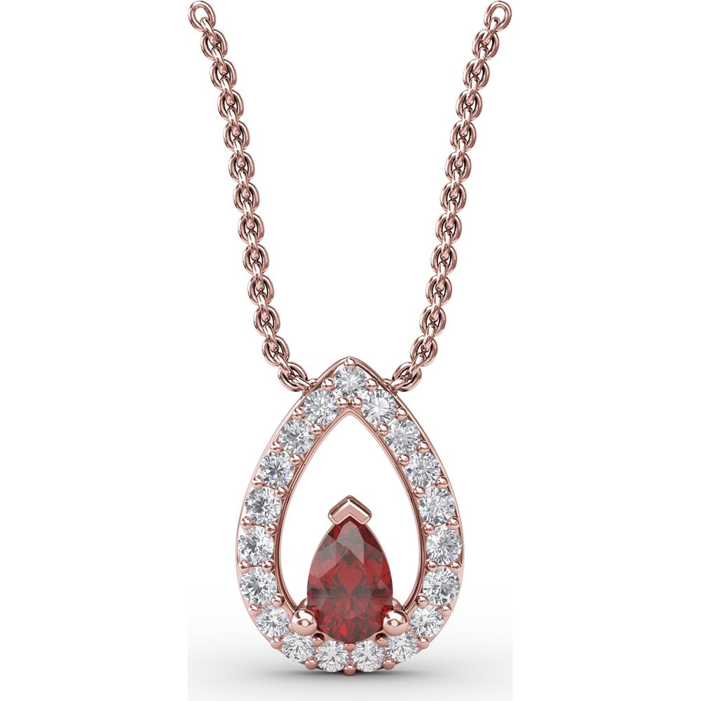 Pear-Shaped Ruby Halo Pendant with Pavé-Set Round Diamonds by Fana - 0.83 Carat Total Gemstone Weight