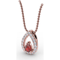 Pear-Shaped Ruby Halo Pendant with Pavé-Set Round Diamonds by Fana - 0.83 Carat Total Gemstone Weight