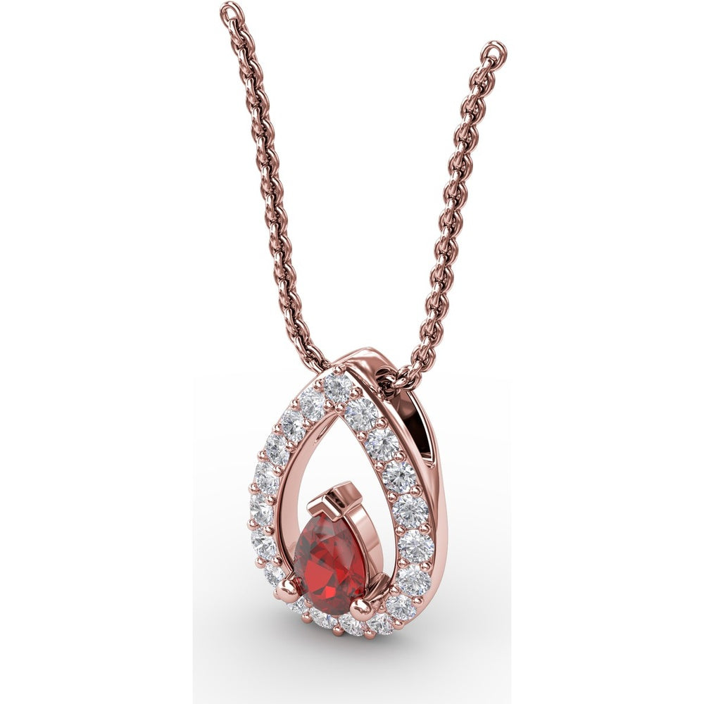 Pear-Shaped Ruby Halo Pendant with Pavé-Set Round Diamonds by Fana - 0.83 Carat Total Gemstone Weight