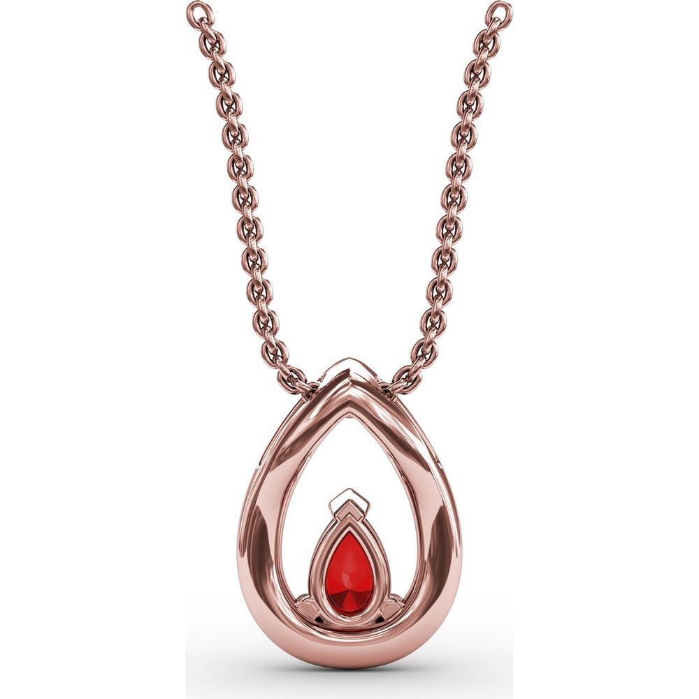 Pear-Shaped Ruby Halo Pendant with Pavé-Set Round Diamonds by Fana - 0.83 Carat Total Gemstone Weight